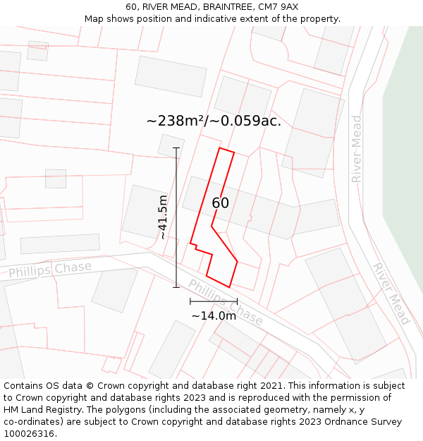 60, RIVER MEAD, BRAINTREE, CM7 9AX: Plot and title map