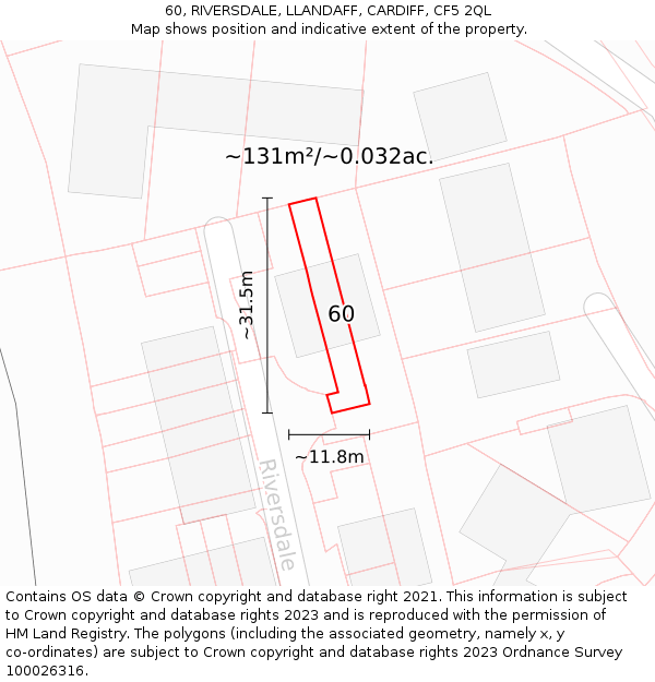 60, RIVERSDALE, LLANDAFF, CARDIFF, CF5 2QL: Plot and title map