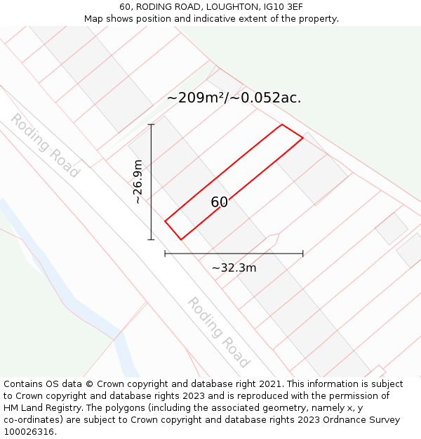 60, RODING ROAD, LOUGHTON, IG10 3EF: Plot and title map