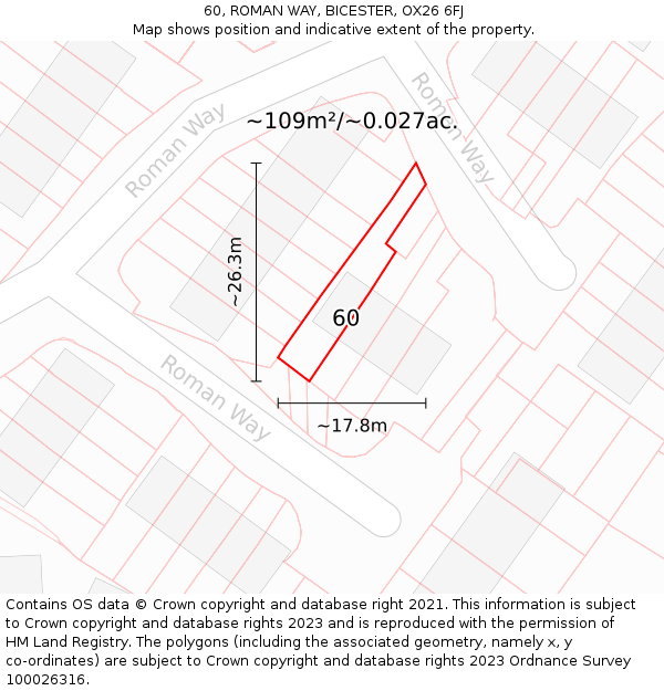 60, ROMAN WAY, BICESTER, OX26 6FJ: Plot and title map
