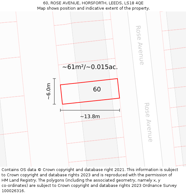 60, ROSE AVENUE, HORSFORTH, LEEDS, LS18 4QE: Plot and title map