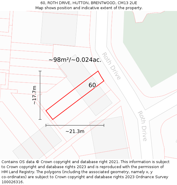 60, ROTH DRIVE, HUTTON, BRENTWOOD, CM13 2UE: Plot and title map