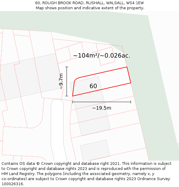60, ROUGH BROOK ROAD, RUSHALL, WALSALL, WS4 1EW: Plot and title map