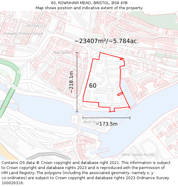 60, ROWNHAM MEAD, BRISTOL, BS8 4YB: Plot and title map
