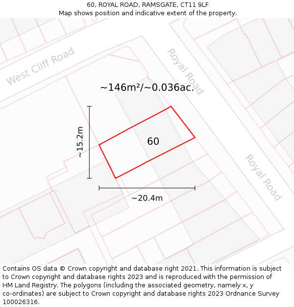 60, ROYAL ROAD, RAMSGATE, CT11 9LF: Plot and title map