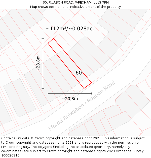 60, RUABON ROAD, WREXHAM, LL13 7PH: Plot and title map
