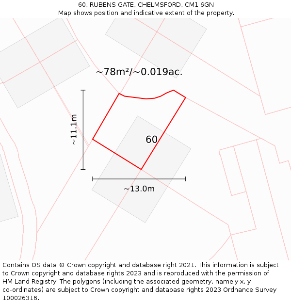60, RUBENS GATE, CHELMSFORD, CM1 6GN: Plot and title map