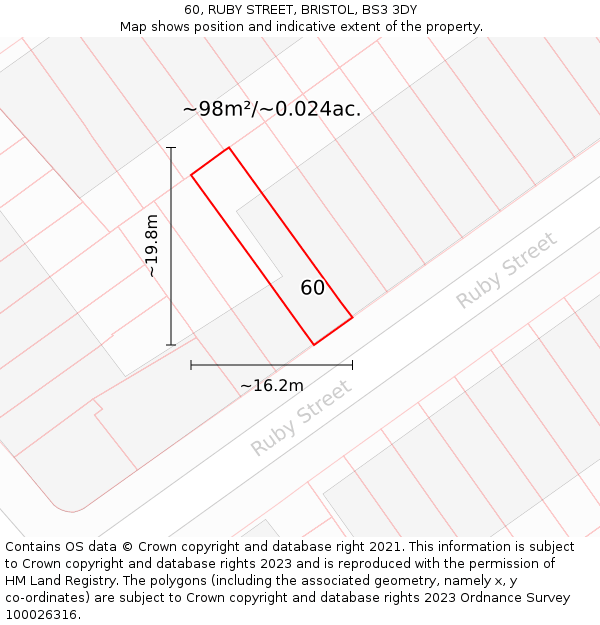 60, RUBY STREET, BRISTOL, BS3 3DY: Plot and title map