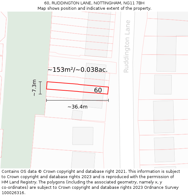 60, RUDDINGTON LANE, NOTTINGHAM, NG11 7BH: Plot and title map