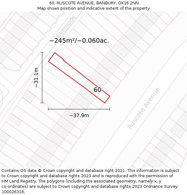 60, RUSCOTE AVENUE, BANBURY, OX16 2NN: Plot and title map