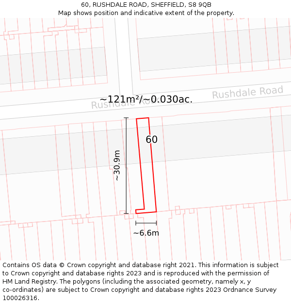 60, RUSHDALE ROAD, SHEFFIELD, S8 9QB: Plot and title map