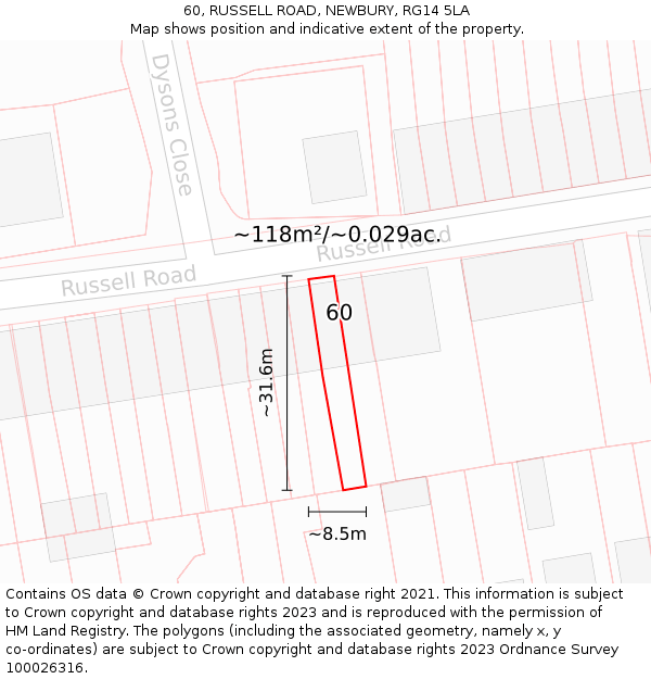 60, RUSSELL ROAD, NEWBURY, RG14 5LA: Plot and title map