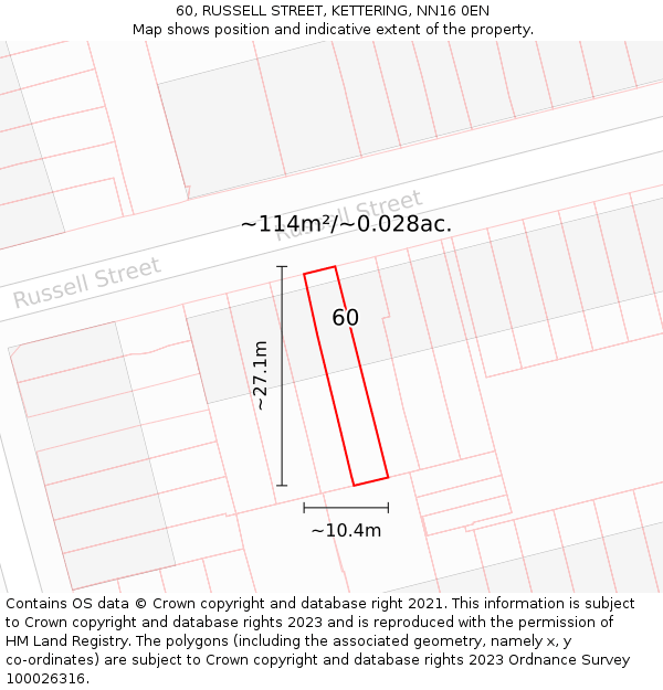 60, RUSSELL STREET, KETTERING, NN16 0EN: Plot and title map