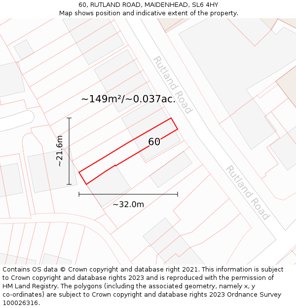 60, RUTLAND ROAD, MAIDENHEAD, SL6 4HY: Plot and title map