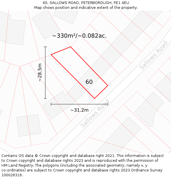 60, SALLOWS ROAD, PETERBOROUGH, PE1 4EU: Plot and title map