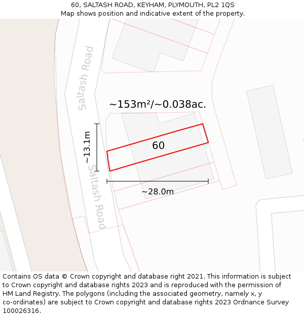 60, SALTASH ROAD, KEYHAM, PLYMOUTH, PL2 1QS: Plot and title map