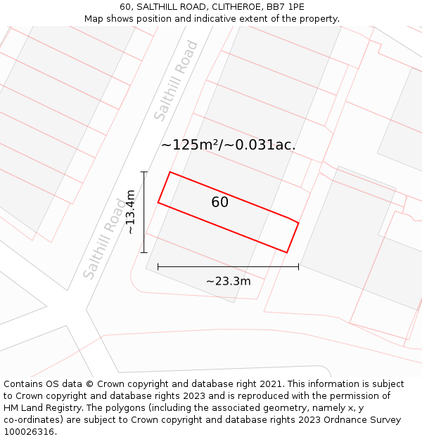 60, SALTHILL ROAD, CLITHEROE, BB7 1PE: Plot and title map