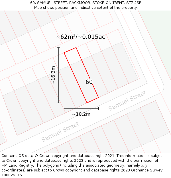 60, SAMUEL STREET, PACKMOOR, STOKE-ON-TRENT, ST7 4SR: Plot and title map