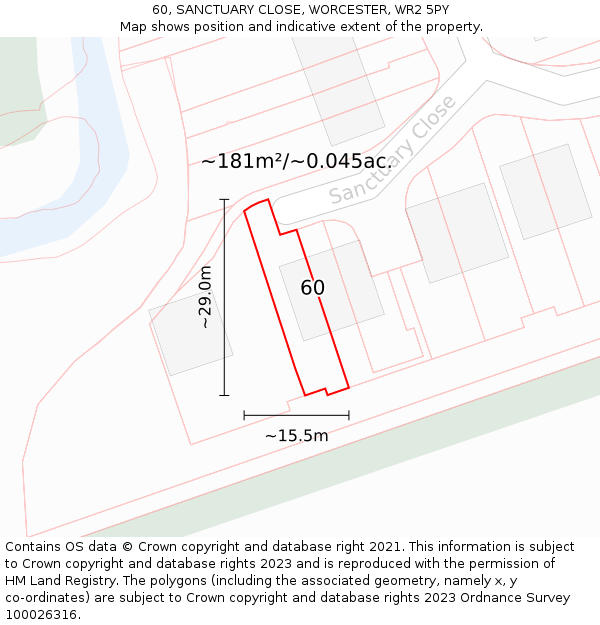 60, SANCTUARY CLOSE, WORCESTER, WR2 5PY: Plot and title map
