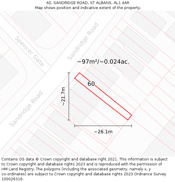 60, SANDRIDGE ROAD, ST ALBANS, AL1 4AR: Plot and title map
