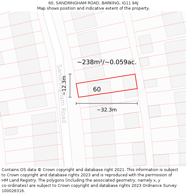 60, SANDRINGHAM ROAD, BARKING, IG11 9AJ: Plot and title map