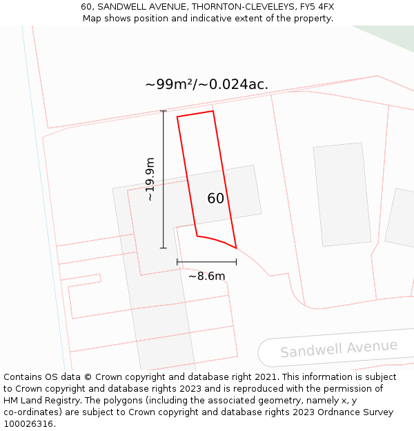 60, SANDWELL AVENUE, THORNTON-CLEVELEYS, FY5 4FX: Plot and title map
