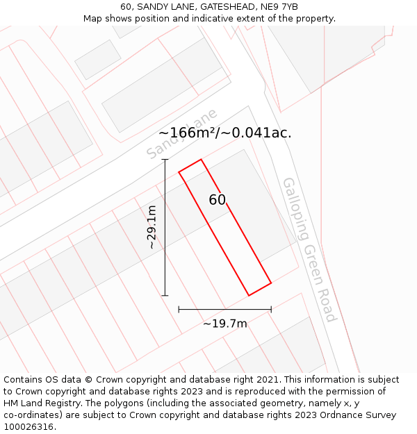 60, SANDY LANE, GATESHEAD, NE9 7YB: Plot and title map