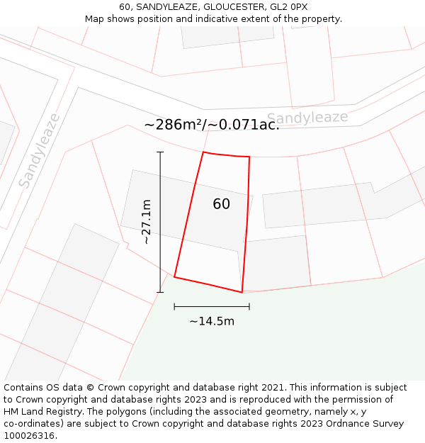 60, SANDYLEAZE, GLOUCESTER, GL2 0PX: Plot and title map