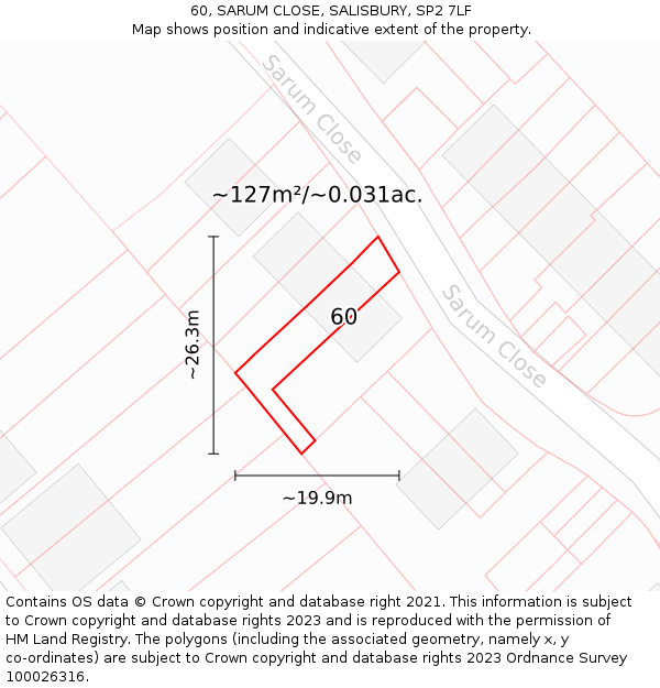 60, SARUM CLOSE, SALISBURY, SP2 7LF: Plot and title map