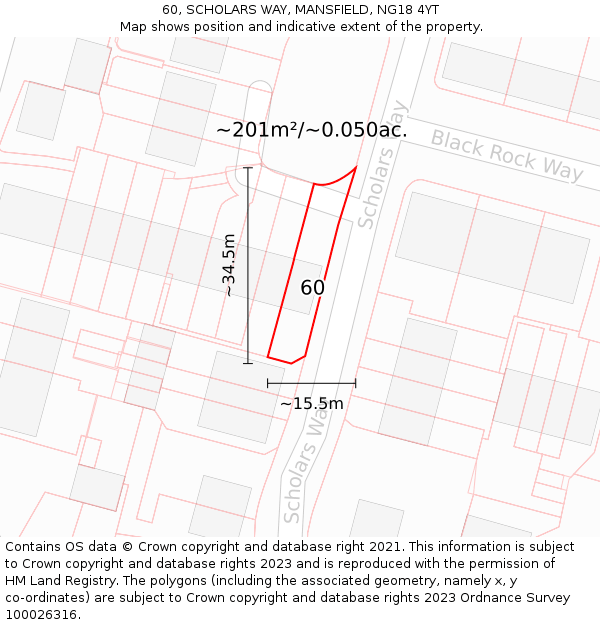 60, SCHOLARS WAY, MANSFIELD, NG18 4YT: Plot and title map