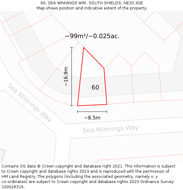 60, SEA WINNINGS WAY, SOUTH SHIELDS, NE33 3GE: Plot and title map
