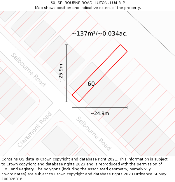 60, SELBOURNE ROAD, LUTON, LU4 8LP: Plot and title map