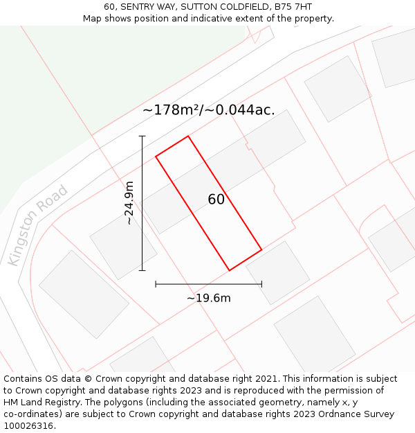 60, SENTRY WAY, SUTTON COLDFIELD, B75 7HT: Plot and title map