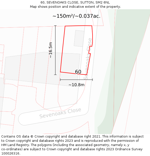 60, SEVENOAKS CLOSE, SUTTON, SM2 6NL: Plot and title map