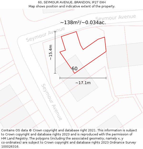 60, SEYMOUR AVENUE, BRANDON, IP27 0XH: Plot and title map