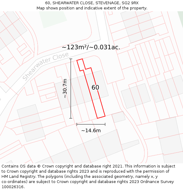 60, SHEARWATER CLOSE, STEVENAGE, SG2 9RX: Plot and title map