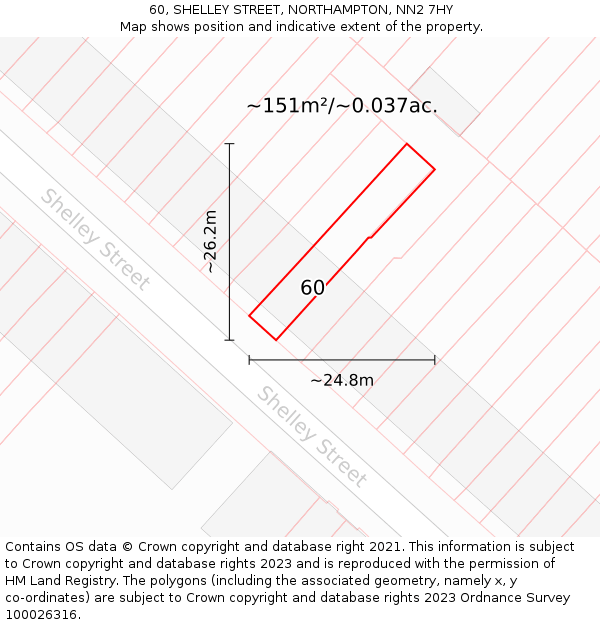 60, SHELLEY STREET, NORTHAMPTON, NN2 7HY: Plot and title map