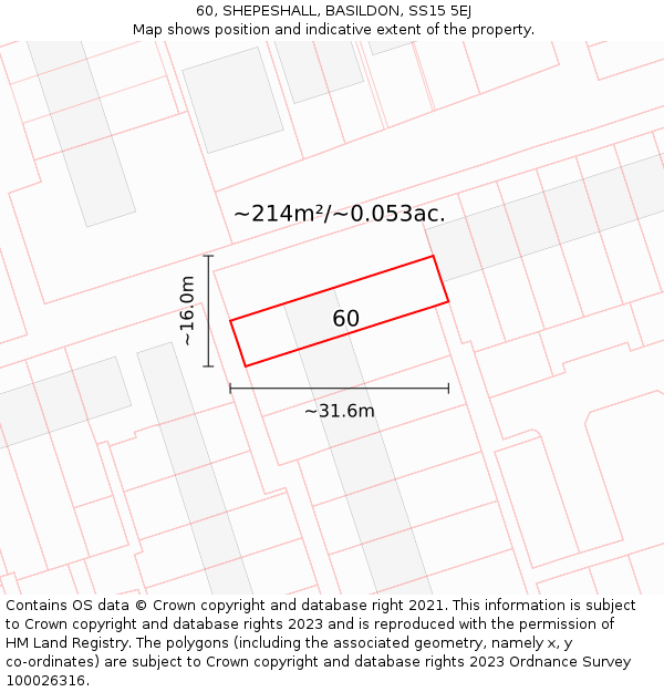 60, SHEPESHALL, BASILDON, SS15 5EJ: Plot and title map