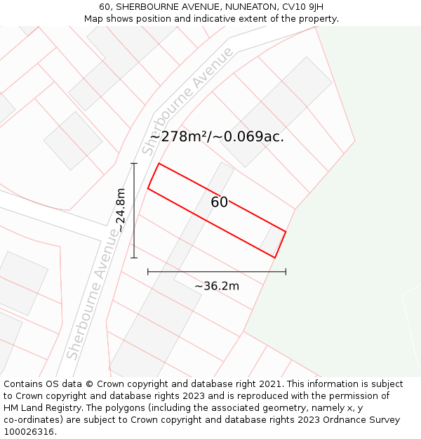 60, SHERBOURNE AVENUE, NUNEATON, CV10 9JH: Plot and title map
