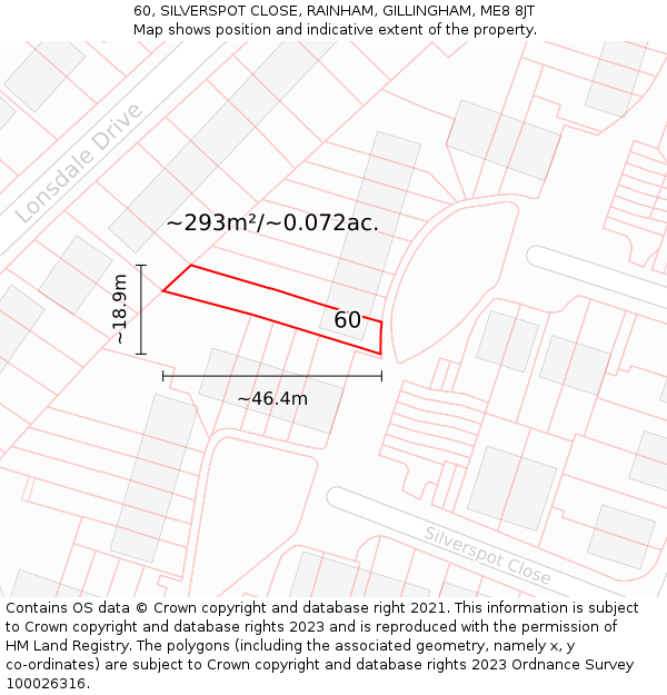60, SILVERSPOT CLOSE, RAINHAM, GILLINGHAM, ME8 8JT: Plot and title map