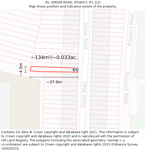 60, SIRDAR ROAD, IPSWICH, IP1 2LD: Plot and title map