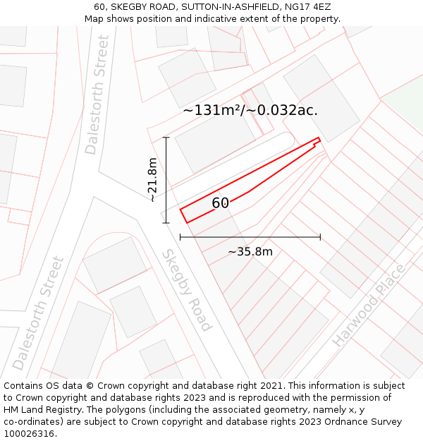 60, SKEGBY ROAD, SUTTON-IN-ASHFIELD, NG17 4EZ: Plot and title map