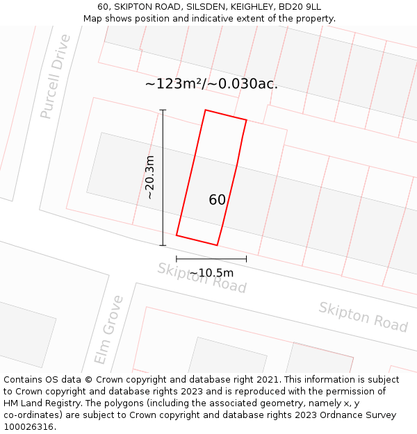60, SKIPTON ROAD, SILSDEN, KEIGHLEY, BD20 9LL: Plot and title map