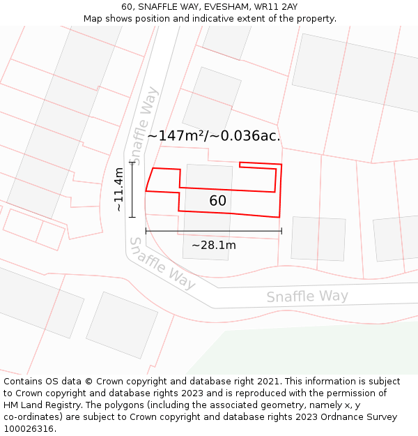 60, SNAFFLE WAY, EVESHAM, WR11 2AY: Plot and title map