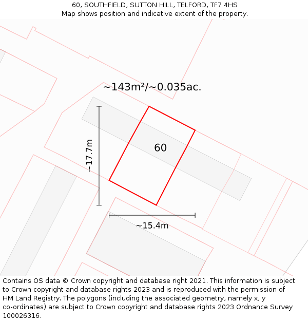 60, SOUTHFIELD, SUTTON HILL, TELFORD, TF7 4HS: Plot and title map