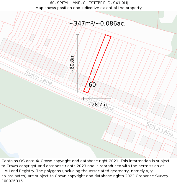 60, SPITAL LANE, CHESTERFIELD, S41 0HJ: Plot and title map