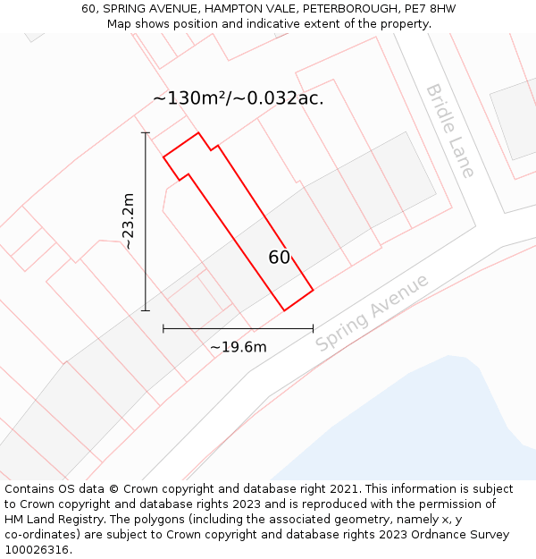 60, SPRING AVENUE, HAMPTON VALE, PETERBOROUGH, PE7 8HW: Plot and title map