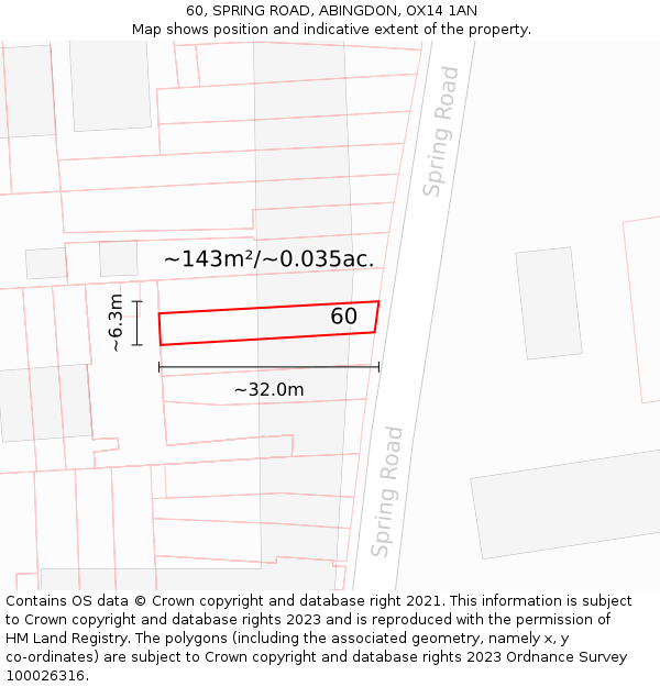 60, SPRING ROAD, ABINGDON, OX14 1AN: Plot and title map