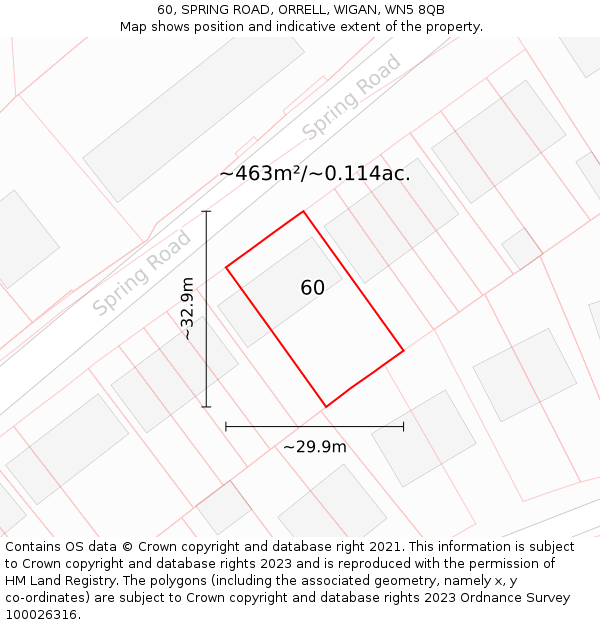 60, SPRING ROAD, ORRELL, WIGAN, WN5 8QB: Plot and title map