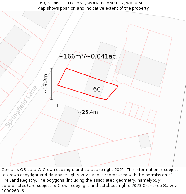 60, SPRINGFIELD LANE, WOLVERHAMPTON, WV10 6PG: Plot and title map